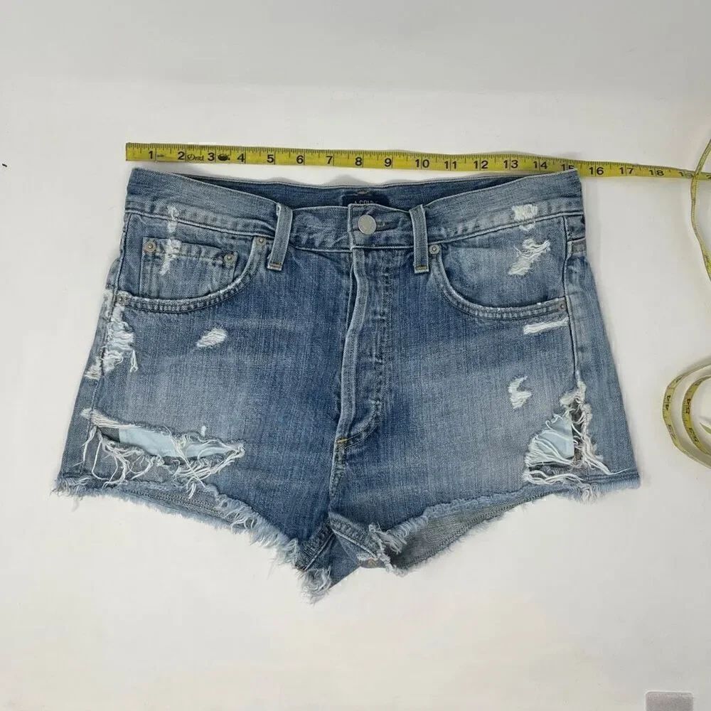 Agolde Blue Light Wash Distressed Denim Cut Off Jean Shorts Size 24